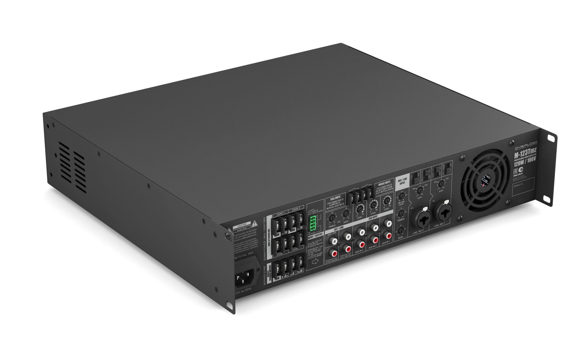 Трансляционный 4-х зонный микшер-усилитель CVGaudio M-123Tmz для систем Public Address